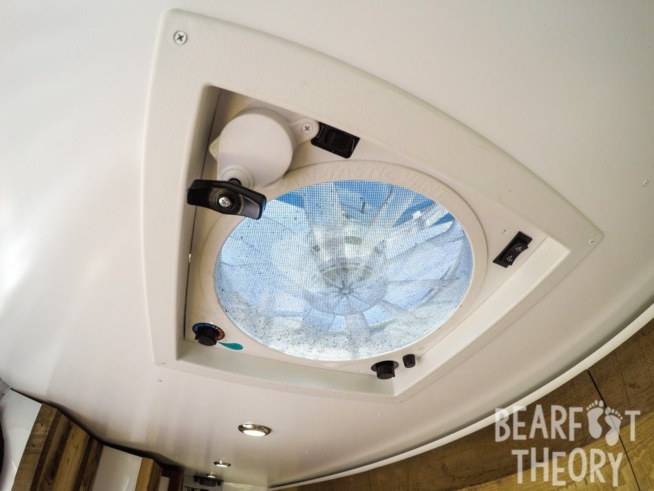 Fantastic fan in the cieling of Alaina's first converted Sprinter van 