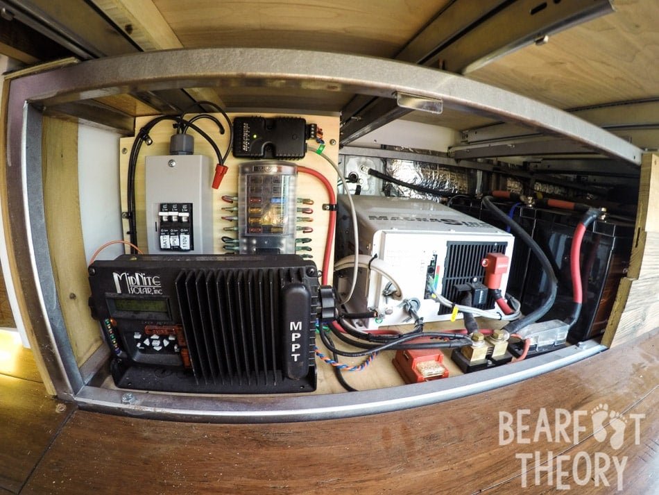 The solar system on the roof powers the electronics in Alaina's first 4x4 Mercedes Sprinter Van. Get the details in this blog post.