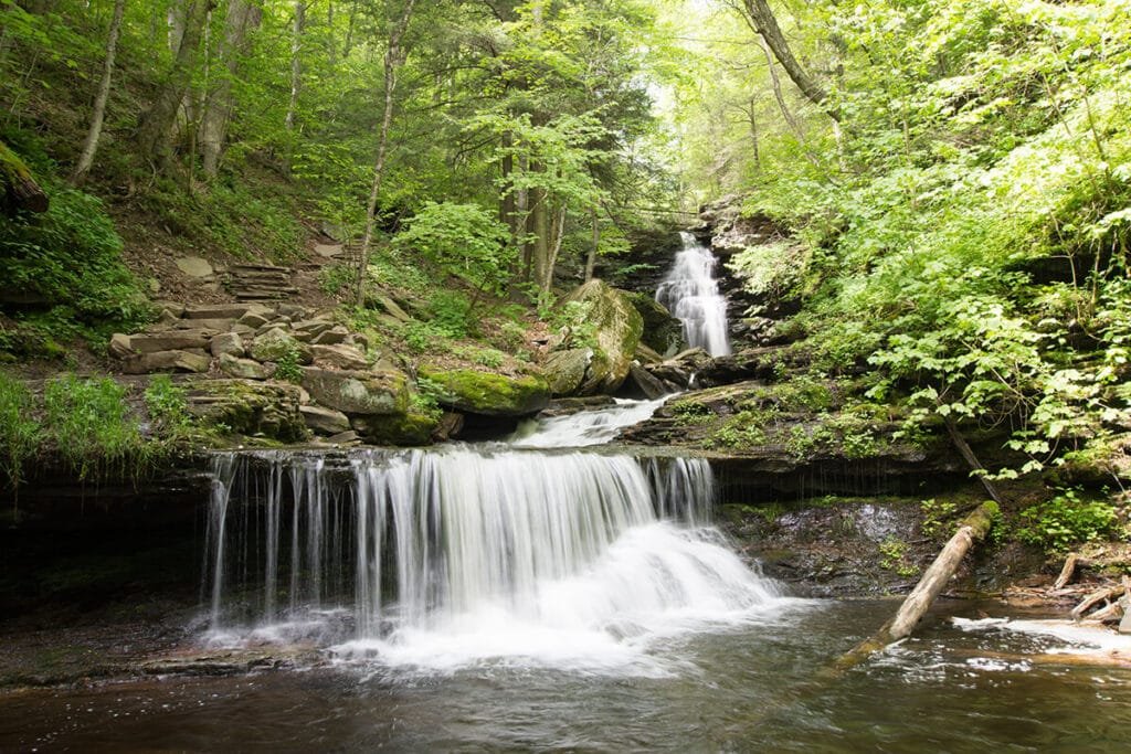 Waterfall on a hike in the Pocono Mountains, Pennsylvania