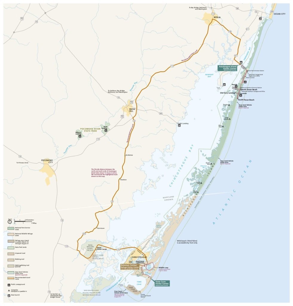 Assateague Island map // Learn our best Assateague Island camping tips and how to explore the Island's bike paths, wide-open beaches, beautiful forests, and more.