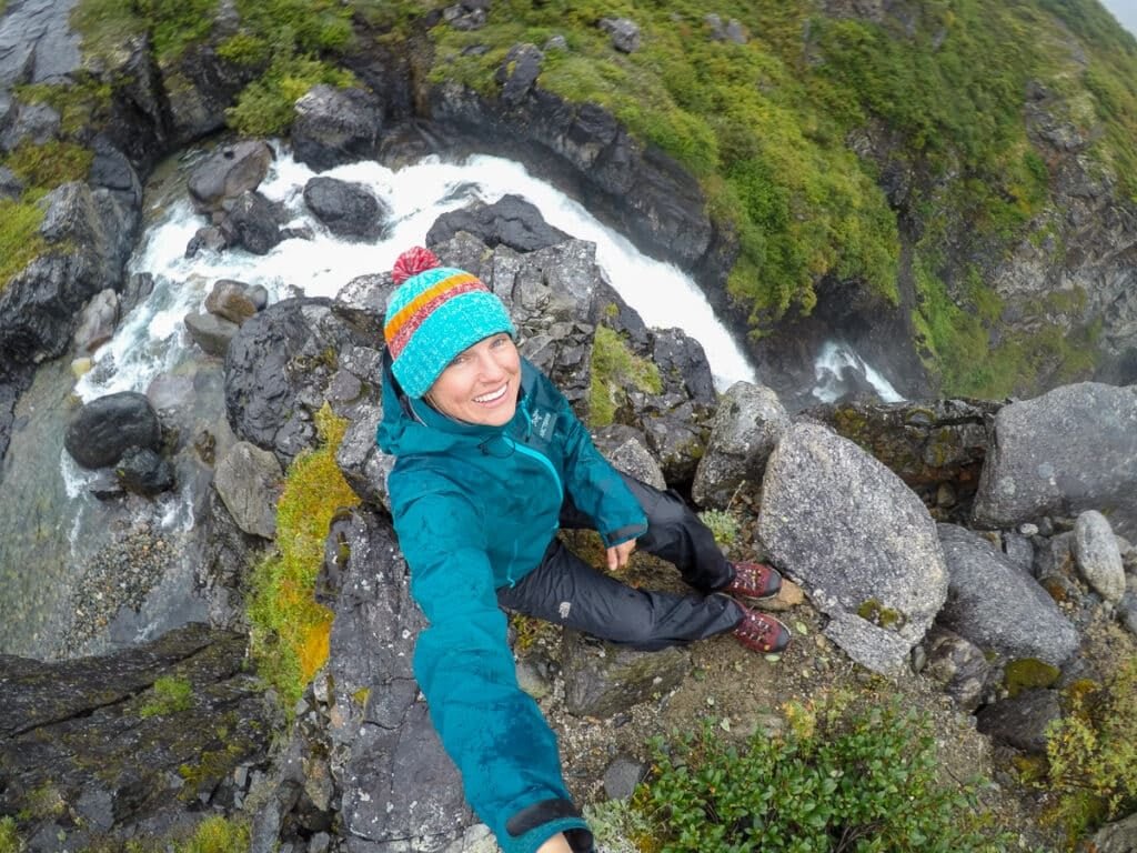 Terrain Spark founder Alaina Hermiston on a rainy hike in Alaska