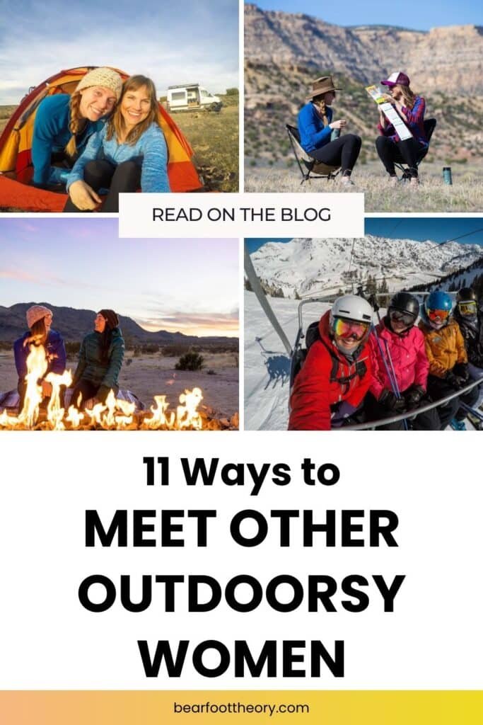 Alaina Hermiston smiling with different women with text that says "11 ways to meet other outdoorsy women"