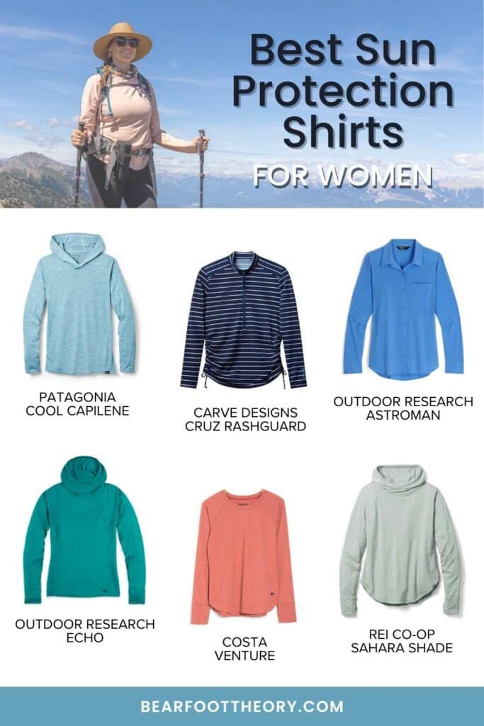 Terrain Spark | Check out the best sun protection shits for women to keep your skin safe from the sun. These long sleeve tops are great for hiking and other outdoor activities when you want all day sun protection. Read more about our favorites including lightweight options for warm weather, button ups, hoodies, rash guards for water based activities, and more.