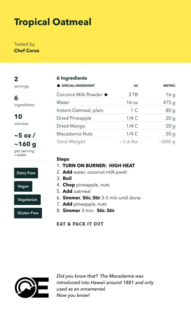Tropical oatmeal recipe card