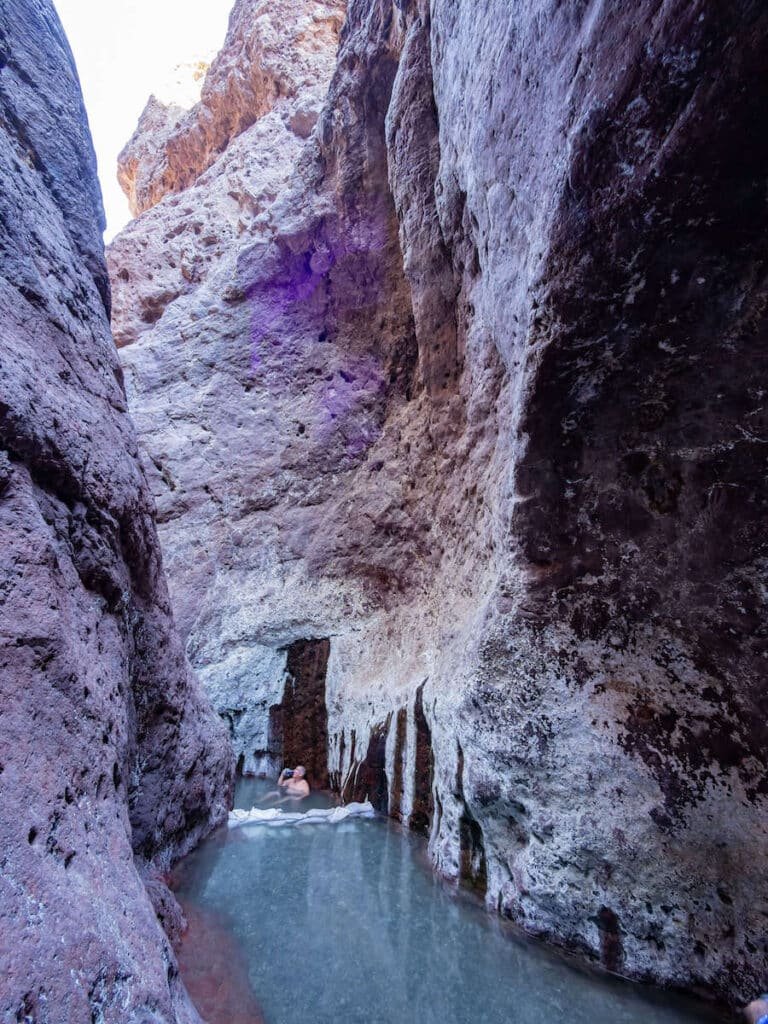 People enjoying the hot spring at Arizona Hot Springs near Las Vegas, Nevada