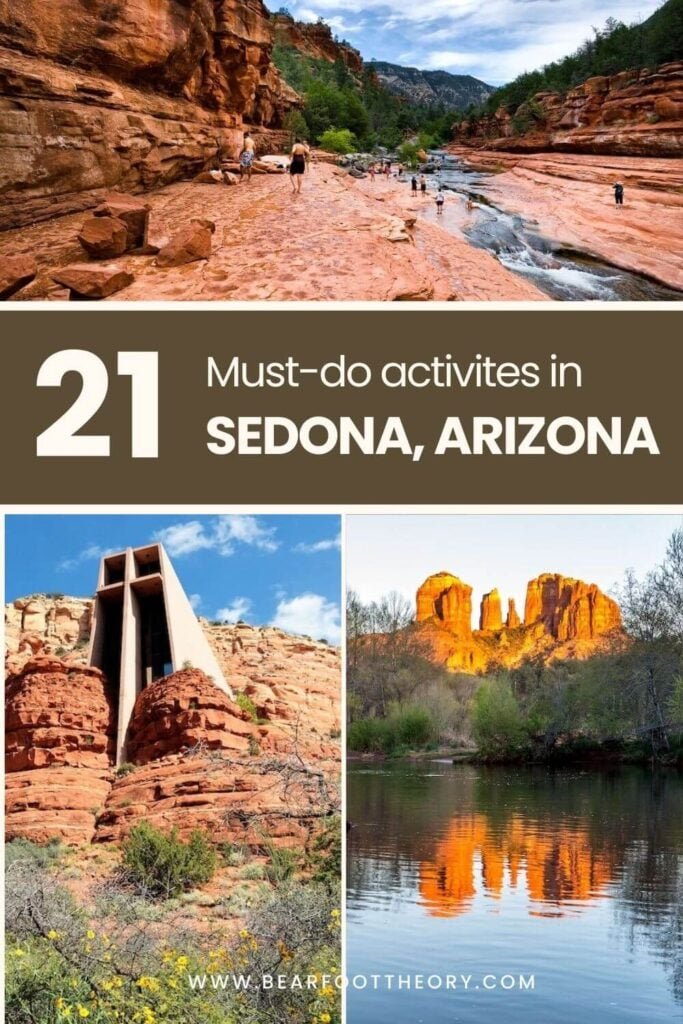 Pinnable image that includes three photos of Sedona iconic sights. Text reads "21 must-do activities in Sedona"